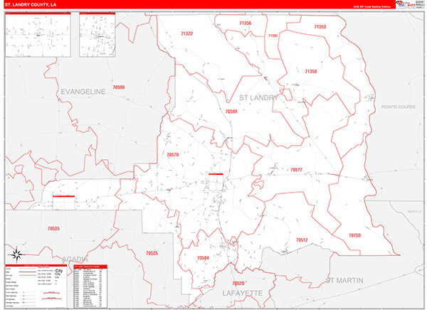 St. Landry Parish (County), LA Wall Map Red Line Style